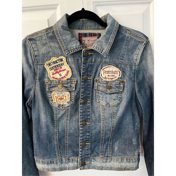 2.1 Denim Repair Shop Garage Patch Denim Jacket sz M EUC - Picture 2 of 8